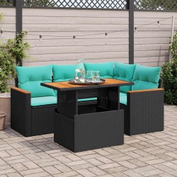 Salon de jardin 5 pcs avec coussins noir résine tressée 649341649341