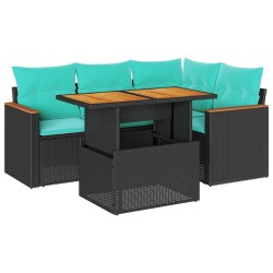 Salon de jardin 5 pcs avec coussins noir résine tressée 649341649341