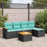 Salon de jardin 6 pcs avec coussins noir résine tressée 649343649343