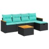 Salon de jardin 6 pcs avec coussins noir résine tressée 649343649343
