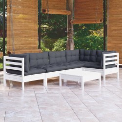 Salon de jardin 6 pcs avec coussins blanc bois de pin 649344649344