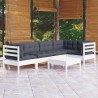 Salon de jardin 6 pcs avec coussins blanc bois de pin 649344649344