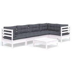Salon de jardin 6 pcs avec coussins blanc bois de pin 649344649344