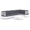 Salon de jardin 6 pcs avec coussins blanc bois de pin 649344649344