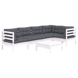Salon de jardin 6 pcs avec coussins blanc bois de pin 649344649344