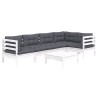 Salon de jardin 6 pcs avec coussins blanc bois de pin 649344649344