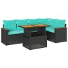 Salon de jardin 6 pcs avec coussins noir résine tressée 649346649346