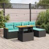 Salon de jardin 6 pcs avec coussins noir résine tressée 649347649347