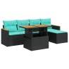 Salon de jardin 6 pcs avec coussins noir résine tressée 649347649347