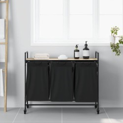 Panier à linge à 3 compartiments avec roulettes chêne Sonoma 649414649414