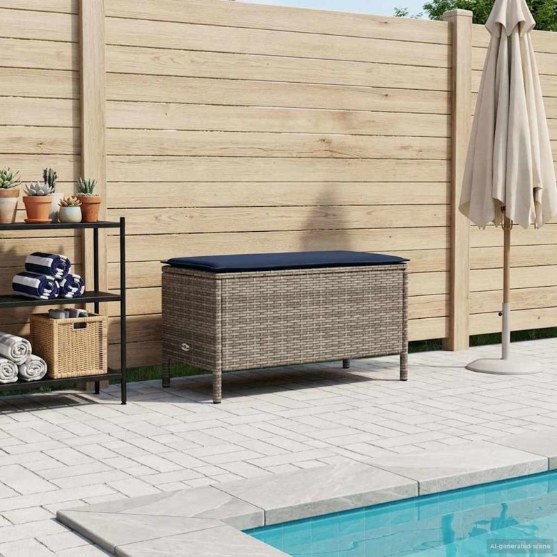 Pouf de Jardin Gris et bleu marine 80 x 38 x 42 cm Rotin PE 649423649423