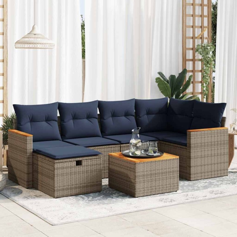 Salon de jardin avec coussins 7 pcs gris résine tressée 649500649500