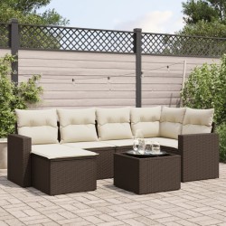 Salon de jardin avec coussins 7 pcs marron résine tressée 649505649505