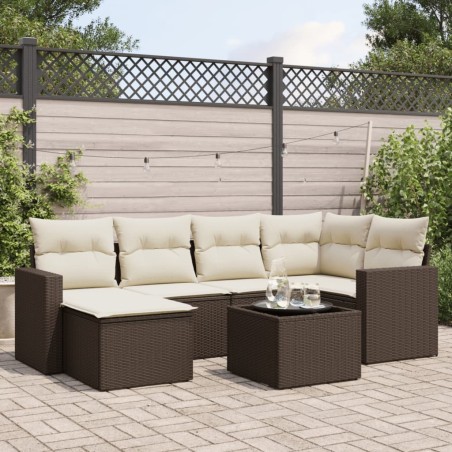 Salon de jardin avec coussins 7 pcs marron résine tressée 649505649505