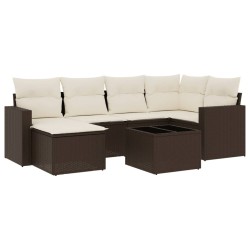 Salon de jardin avec coussins 7 pcs marron résine tressée 649505649505