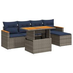 Salon de jardin 6 pcs avec coussins gris résine tressée 649508649508