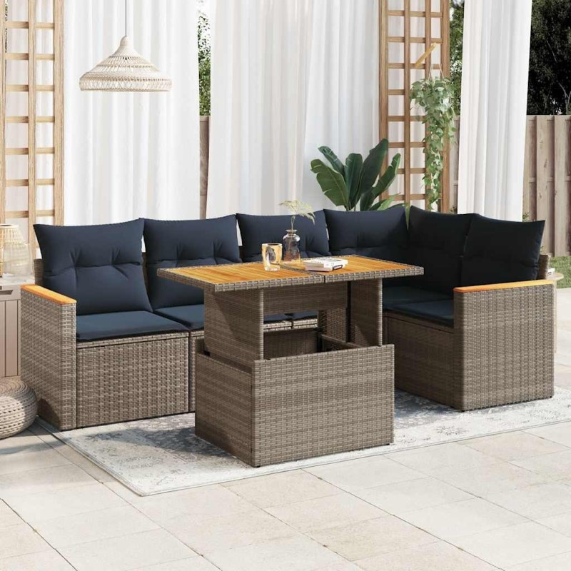 Salon de jardin 6 pcs avec coussins gris résine tressée 649509649509