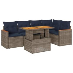 Salon de jardin 6 pcs avec coussins gris résine tressée 649509649509