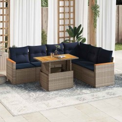 Salon de jardin avec coussins 7 pcs gris résine tressée 649529649529