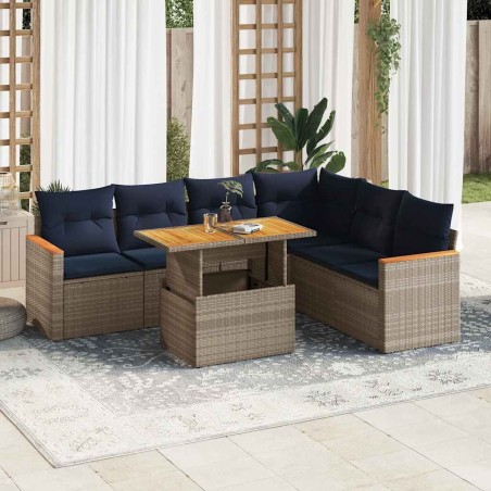 Salon de jardin avec coussins 7 pcs gris résine tressée 649529649529