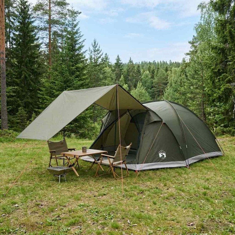 Tente Cabane Vert armée 6 personnes Polyester et Acier 649533649533