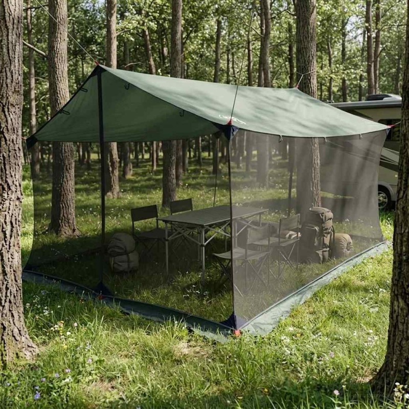 Tarp de camping avec murs en maille Vert armée 649536649536