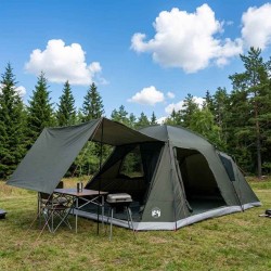 Tente Cabane Vert armée 12-Personnes Polyester et Acier 649550649550