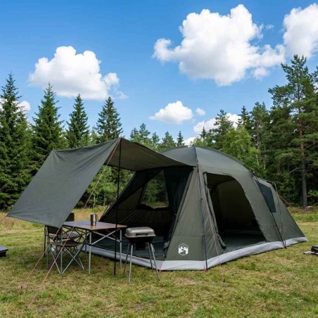 Tente Cabane Vert armée 12-Personnes Polyester et Acier 649550649550