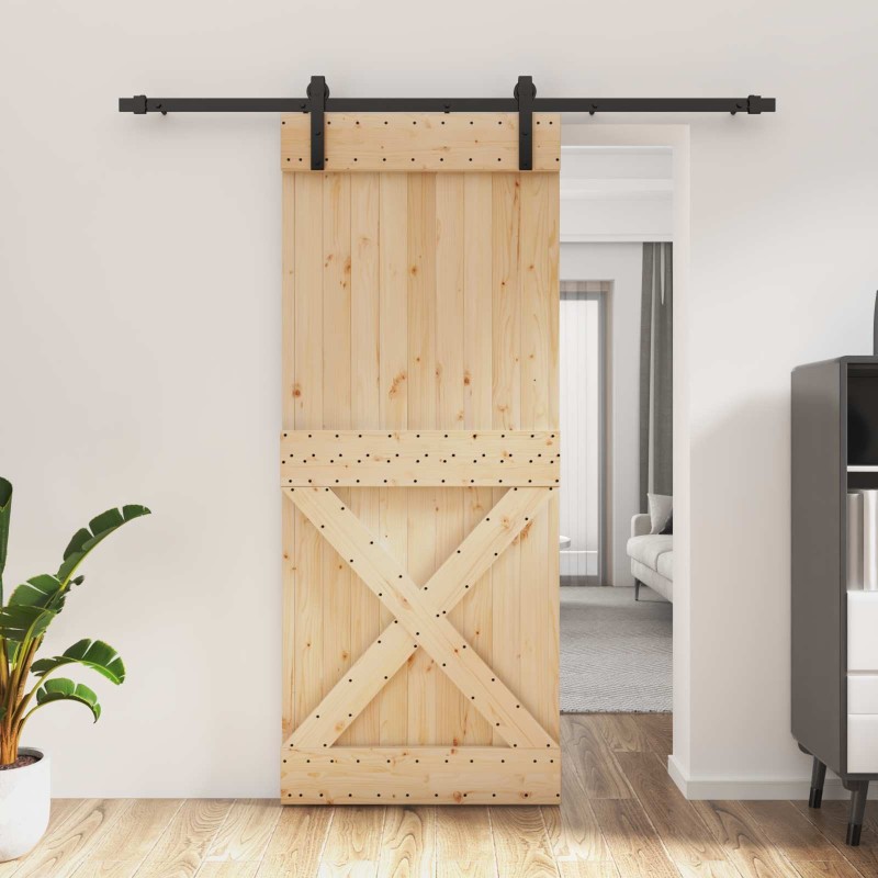 Porte coulissante Naturel et noir 85 x 210 cm 649582649582