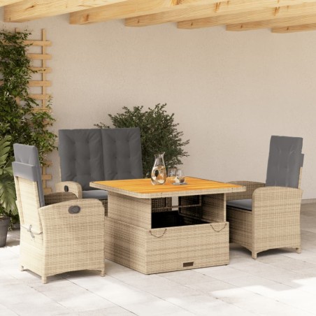 Ensemble à manger de jardin coussins 4 pcs beige résine tressée 649583649583