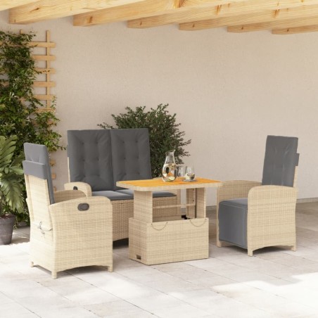 Ensemble à manger de jardin coussins 4 pcs beige résine tressée 649585649585