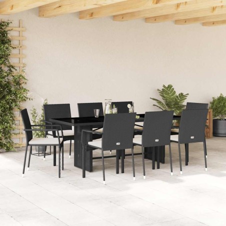 Ensemble à manger de jardin 9pcs coussins noir résine tressée 649588649588