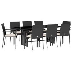 Ensemble à manger de jardin 9pcs coussins noir résine tressée 649588649588
