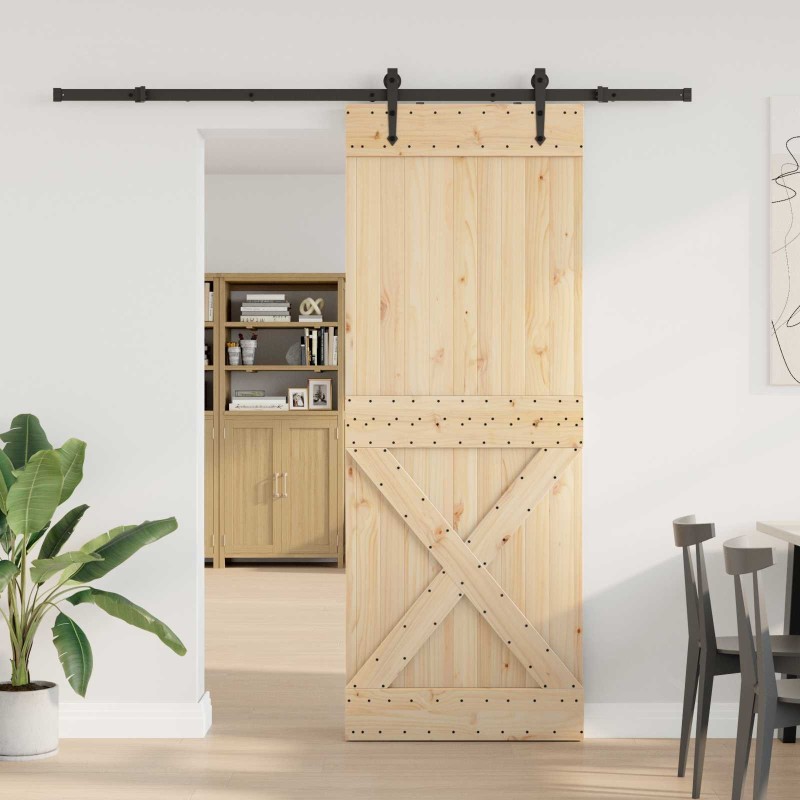 Porte coulissante NARVIK Naturel et noir 85 x 210 cm (213,5 cm) 649602649602