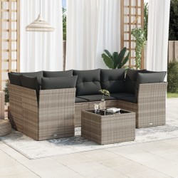 Salon de jardin avec coussins 7 pcs gris clair résine tressée 649619649619
