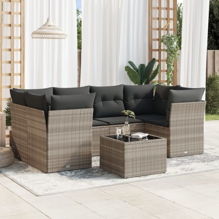 Salon de jardin avec coussins 7 pcs gris clair résine tressée 649619649619