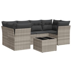 Salon de jardin avec coussins 7 pcs gris clair résine tressée 649619649619