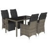 Ensemble de bistro de jardin 5 pcs coussins gris poly rotin 649620649620