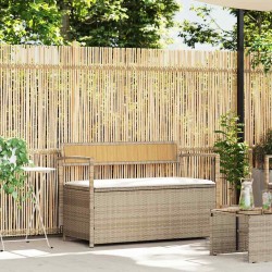Banc de rangement de jardin avec coussin beige résine tressée 649622649622