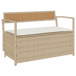 Banc de rangement de jardin avec coussin beige résine tressée 649622649622