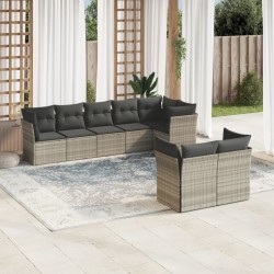 Salon de jardin 8 pcs avec coussins gris clair résine tressée 649623649623