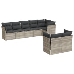 Salon de jardin 8 pcs avec coussins gris clair résine tressée 649623649623