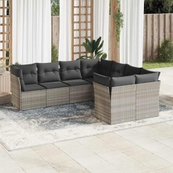 Salon de jardin 8 pcs avec coussins gris clair résine tressée 649624649624