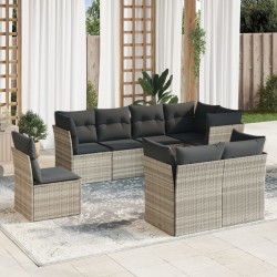 Salon de jardin 8 pcs avec coussins gris clair résine tressée 649625649625