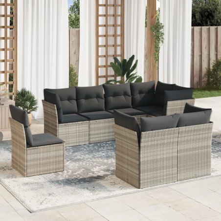 Salon de jardin 8 pcs avec coussins gris clair résine tressée 649625649625