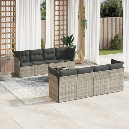 Salon de jardin 9 pcs avec coussins gris clair résine tressée 649626649626