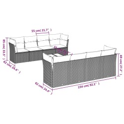 Salon de jardin 9 pcs avec coussins gris clair résine tressée 649626649626