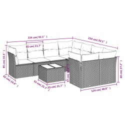 Salon de jardin 9 pcs avec coussins gris clair résine tressée 649627649627
