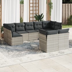 Salon de jardin 9 pcs avec coussins gris clair résine tressée 649628649628