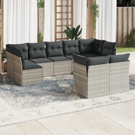 Salon de jardin 9 pcs avec coussins gris clair résine tressée 649628649628